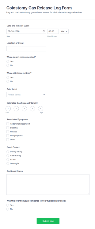 Colostomy Gas Release Log Form Template