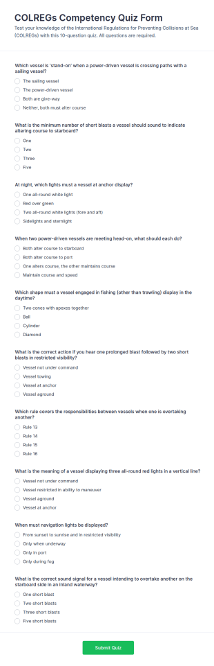 COLREGs Competency Quiz Form Template