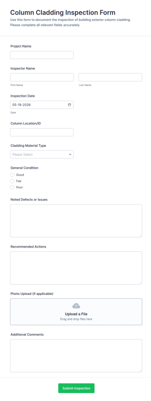 Column Cladding Inspection Form Template