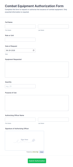 Combat Equipment Authorization Form Template