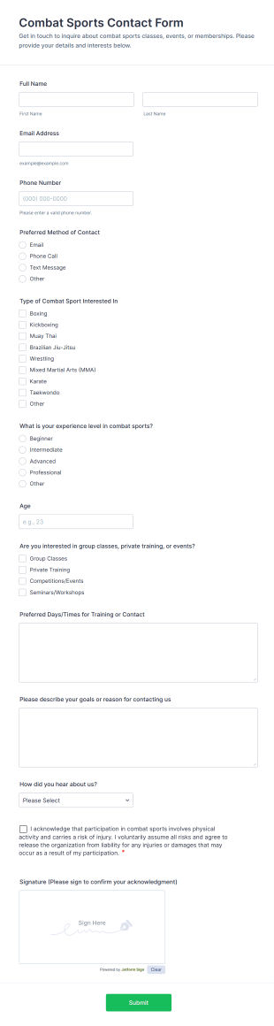 Combat Sports Contact Form Template