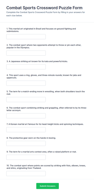 Combat Sports Crossword Puzzle Form Template