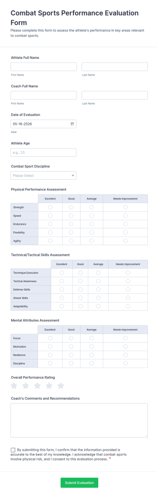 Combat Sports Performance Evaluation Form Template