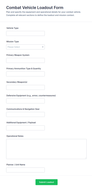 Combat Vehicle Loadout Form Template