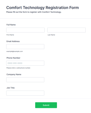Comfort Technology Registration Form Form Template