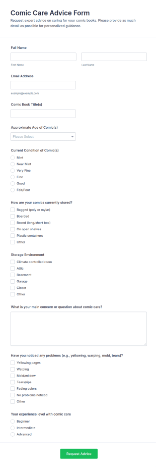 Comic Care Advice Form Template