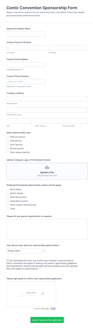 Comic Convention Sponsorship Form Template