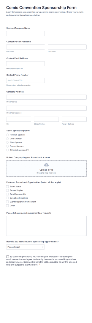 Comic Convention Sponsorship Form Template