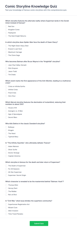 Comic Storyline Knowledge Quiz Form Template