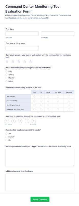 Command Center Monitoring Tool Evaluation Form Template