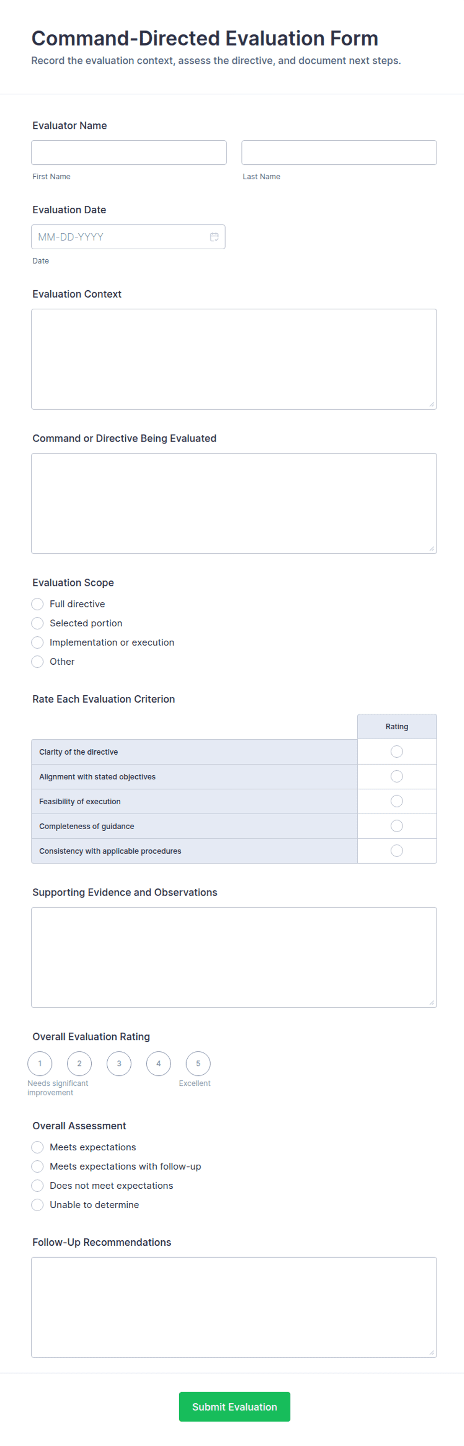 Command-Directed Evaluation Form Template | Jotform