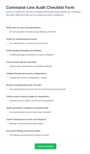 Command Line Audit Checklist Form Template