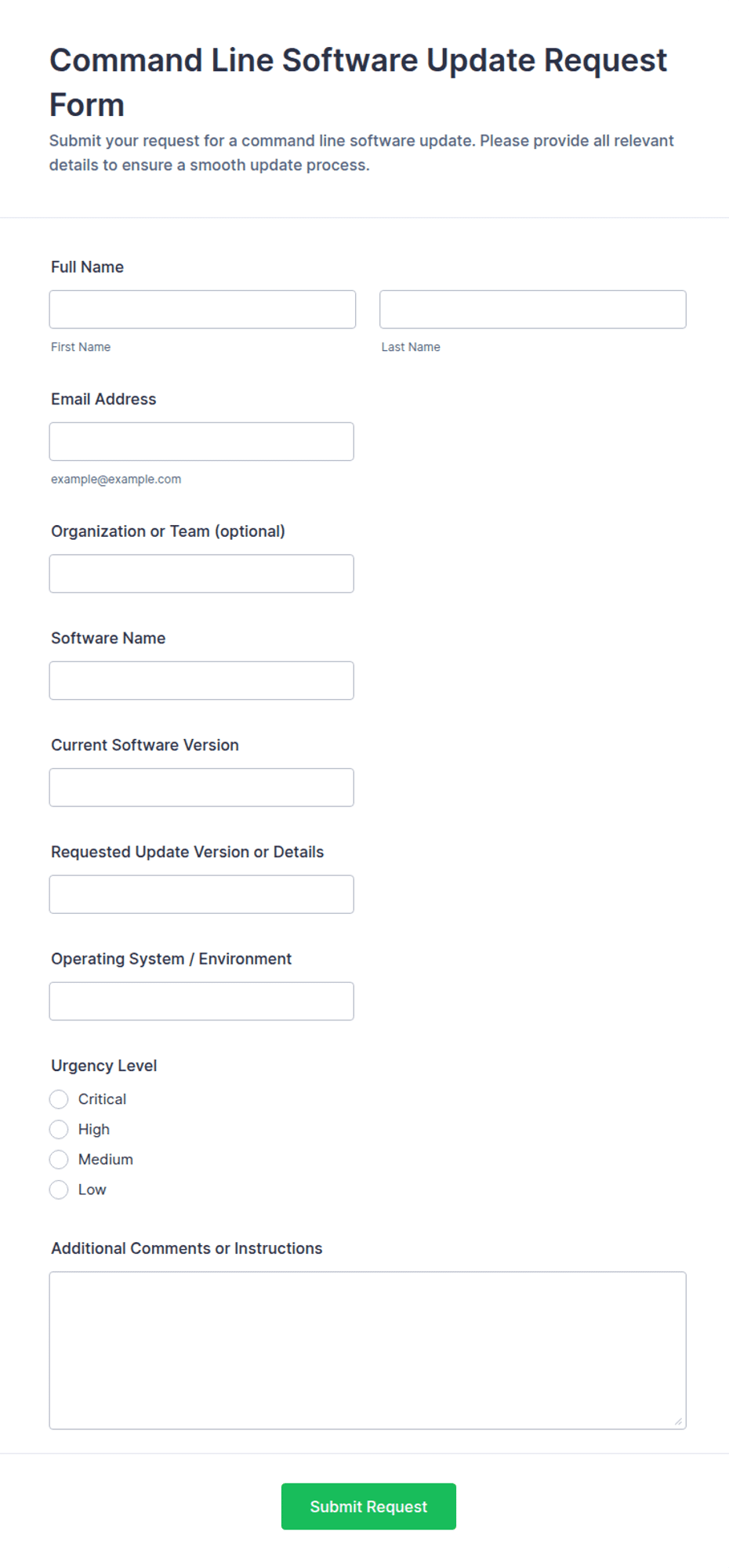 Command Line Software Update Request Form Template | Jotform