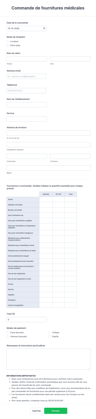 Commande De Fournitures Médicales