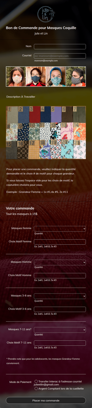 Commande De Masques Tissu