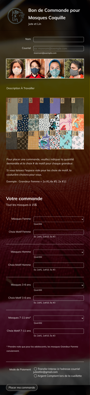 Commande De Masques Tissu