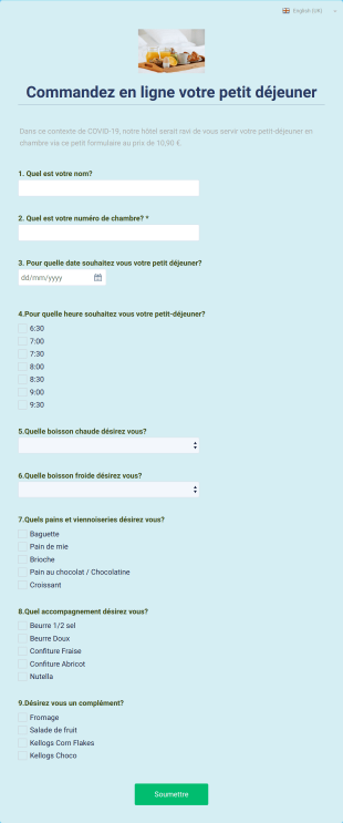 Commande De Petit Déjeuner En Chambre Form Template