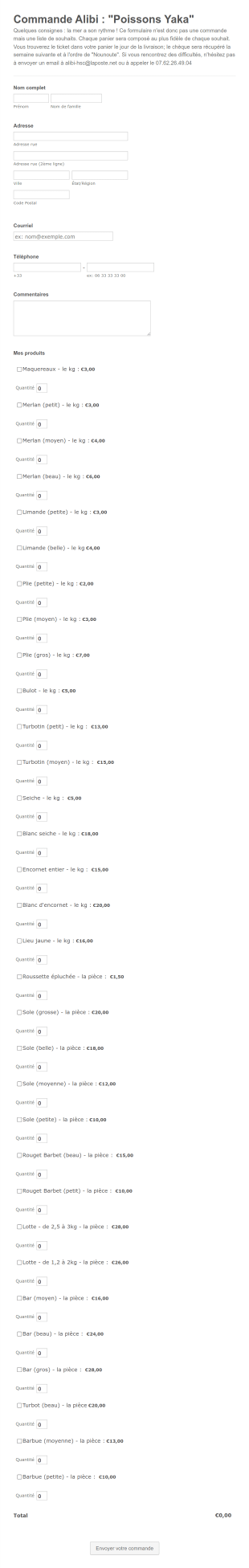 Commande De Poissons Livrés à Domicile Form Template