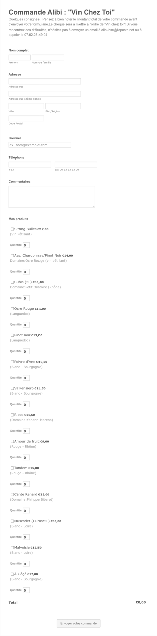 Commande De Vins Livrés à Domicile Form Template