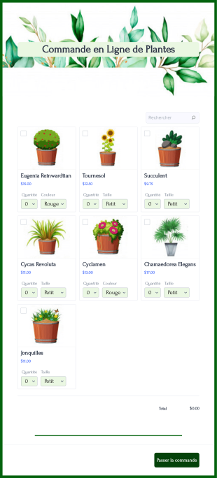Commande En Ligne De Plantes Form Template