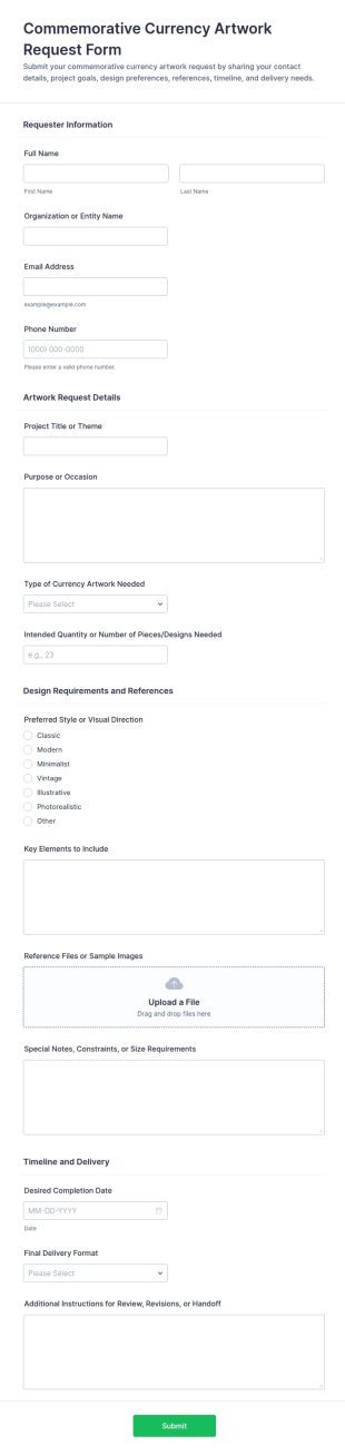Commemorative Currency Artwork Request Form Template