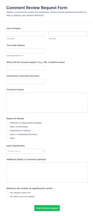 Comment Review Request Form Template