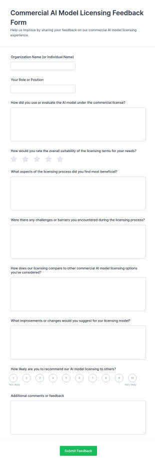 Commercial AI Model Licensing Feedback Form Template