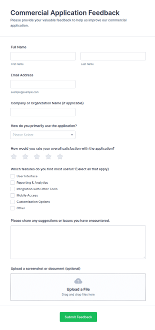 Commercial Application Feedback Form Template
