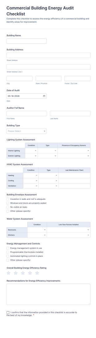 Commercial Building Energy Audit Checklist Form Template