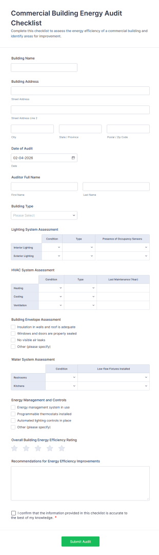 Commercial Building Energy Audit Checklist Form Template