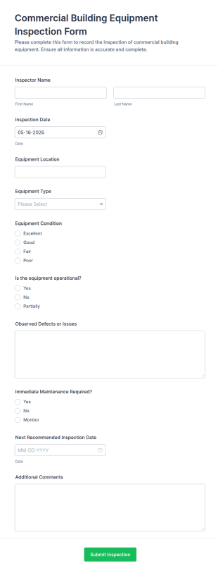 Commercial Building Equipment Inspection Form Template