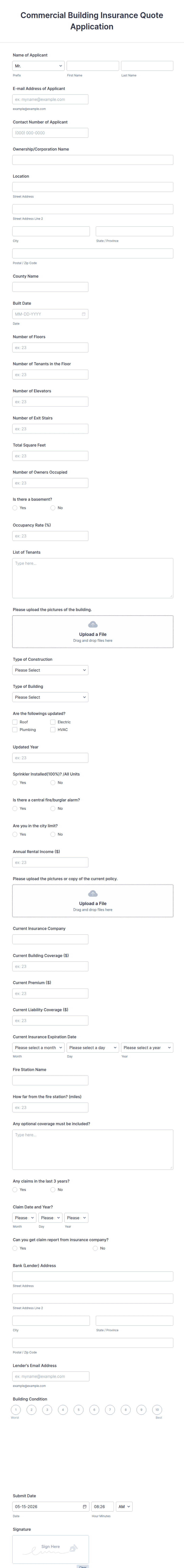 Commercial Insurance Case Form Example Commercial Building Insurance Application Form Template | Jotform