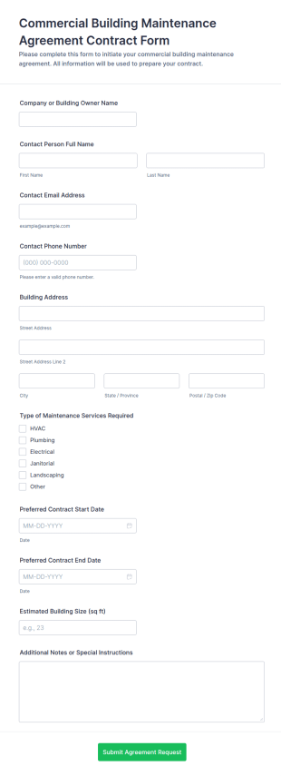 Commercial Building Maintenance Agreement Form Template