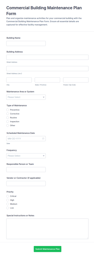 Commercial Building Maintenance Plan Form Template