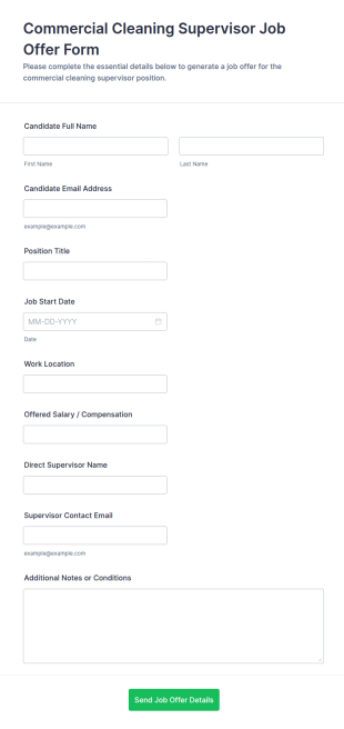 Commercial Cleaning Supervisor Job Offer Form Template