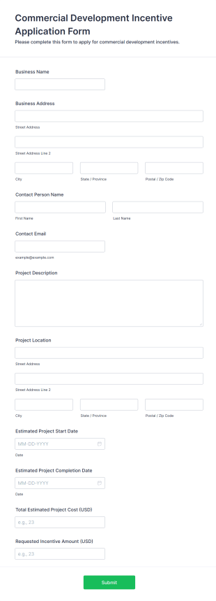 Commercial Development Incentive Application Form Template
