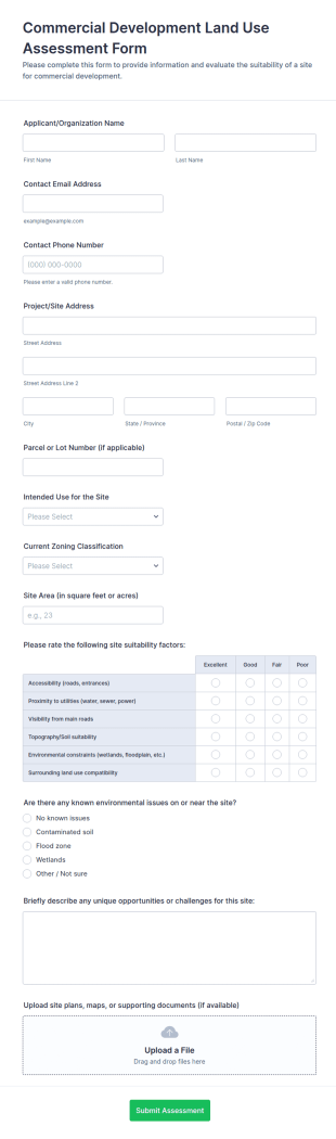 Commercial Development Land Use Assessment Form Template