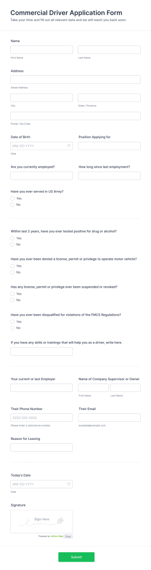 Commercial Driver Application Form Template