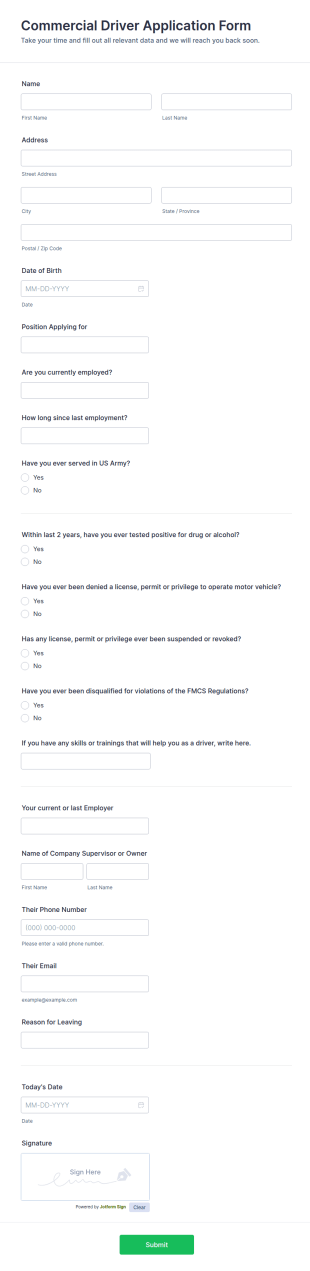 Commercial Driver Application Form Template