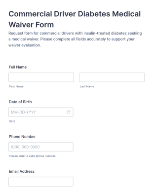 Commercial Driver Diabetes (Insulin) Medical Waiver Form Template