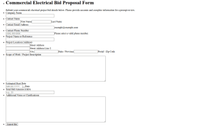 Commercial Electrical Bid Proposal Form Template