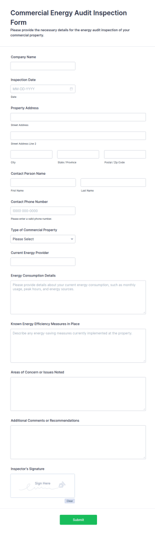 Commercial Energy Audit Inspection Form Template