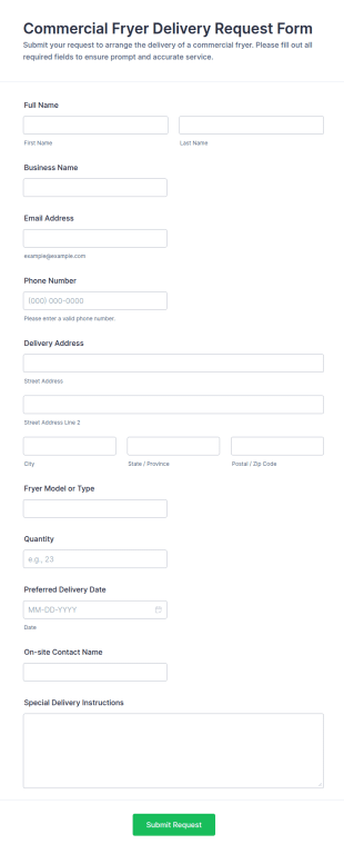 Commercial Fryer Delivery Request Form Template