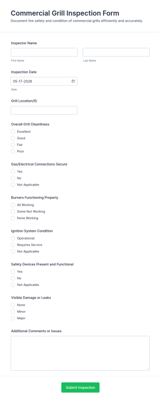 Commercial Grill Inspection Form Template