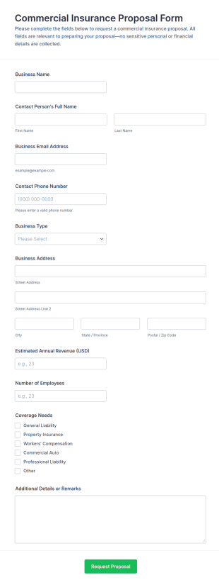 Commercial Insurance Proposal Form Template