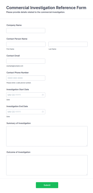 Commercial Investigation Reference Form Template
