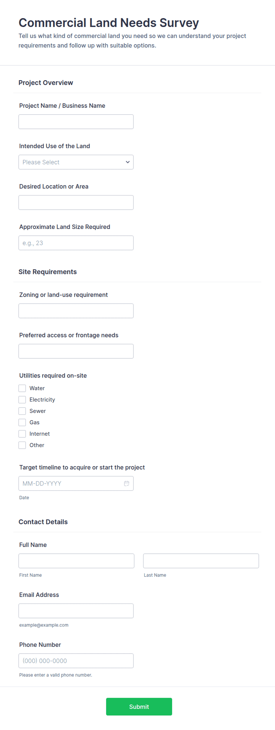 Commercial Land Needs Survey Form Template | Jotform