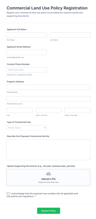 Commercial Land Use Policy Registration Form Template