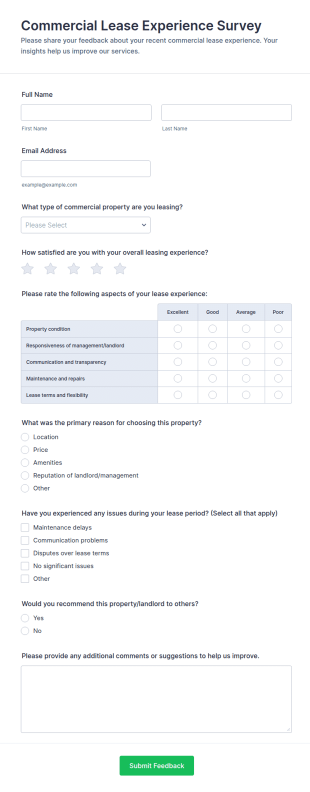 Commercial Lease Experience Survey Form Template