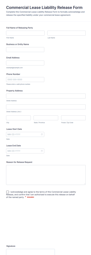 Commercial Lease Liability Release Form Template